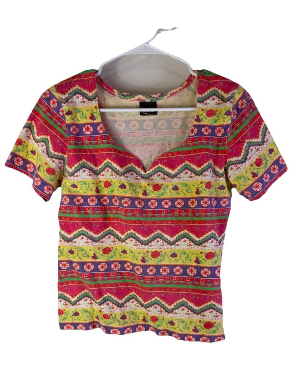 Vintage 80s Streetwear Whimsical Baby T Shirt Top Rainbow Floral Cropped Small